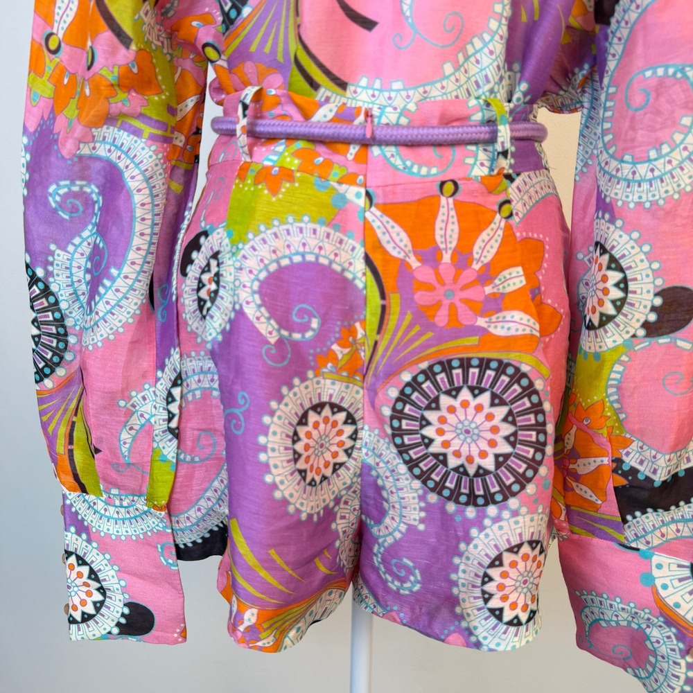 Alexis Saine Top Costa Shorts Womens Medium 2-Piece Set Linen Silk Retro Resort - Picture 9 of 16